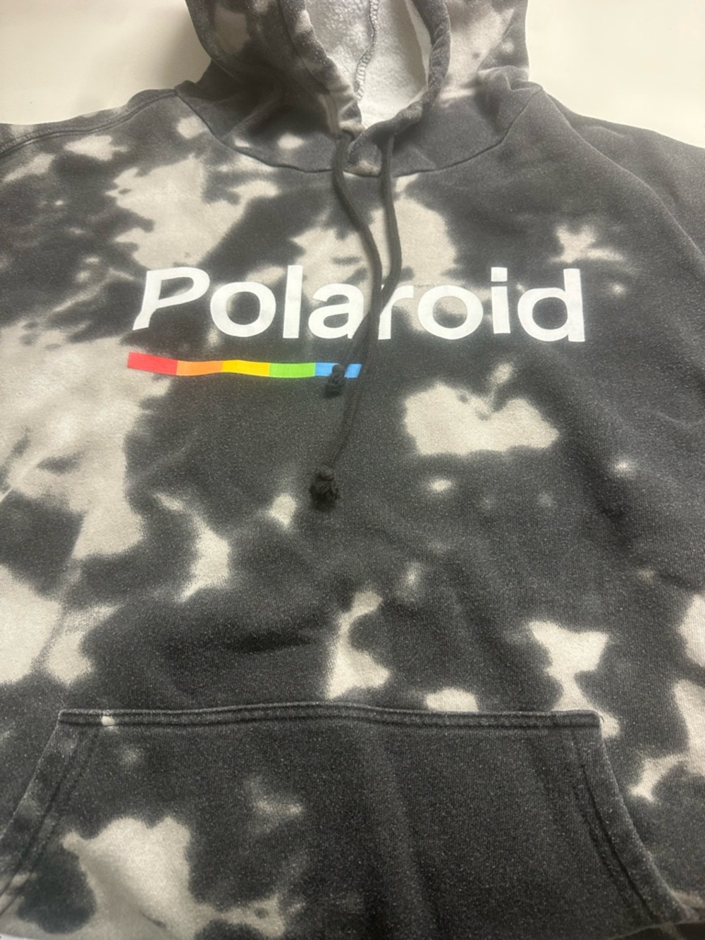 Polaroid Black & White Tie-Dye Hoodie with Rainbow Logo